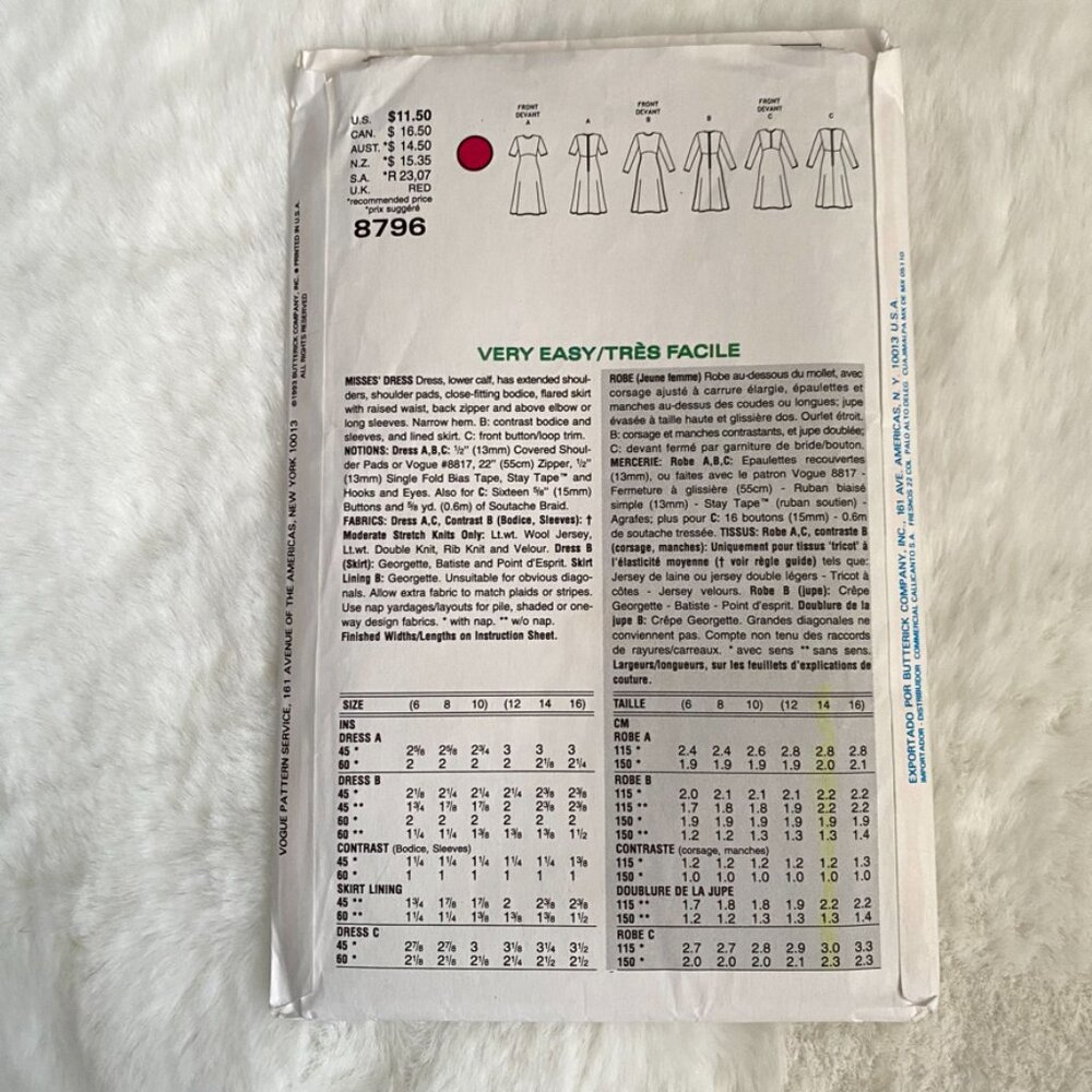 3 Vogue Sewing Patterns - Picture 5 of 7